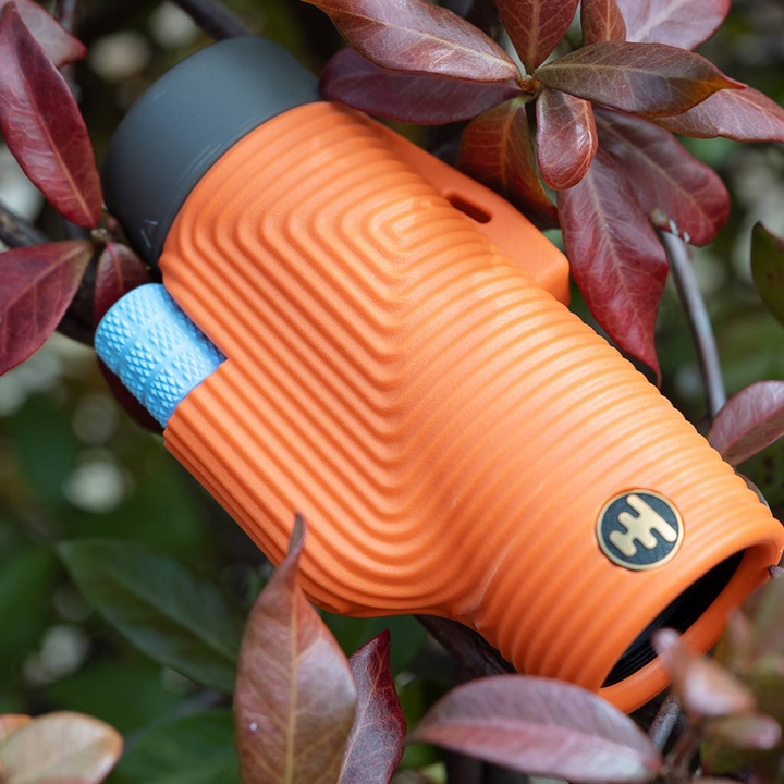 Orange monocular on a background of red leaves