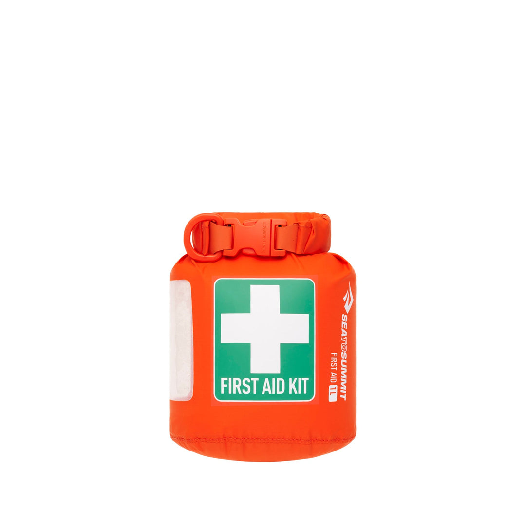 Orange first aid kit with a white cross symbol on a white background