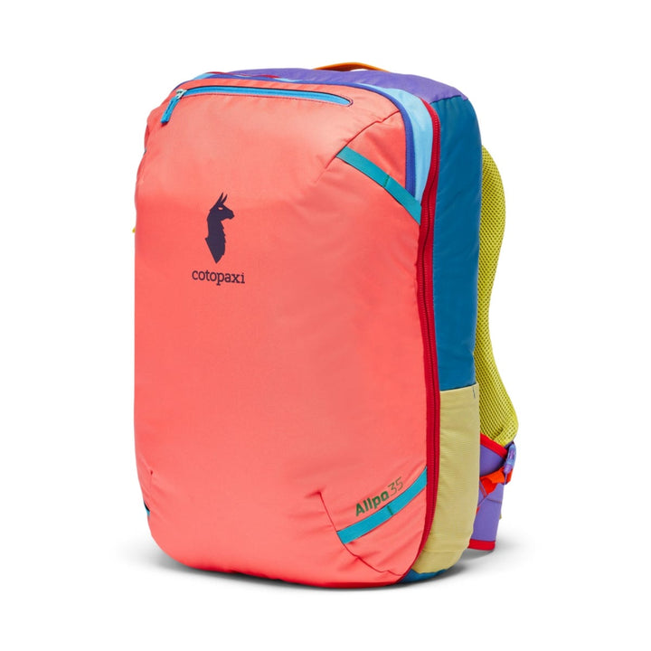 Multi-coloured backpack with a full length zip and the Cotopaxi logo