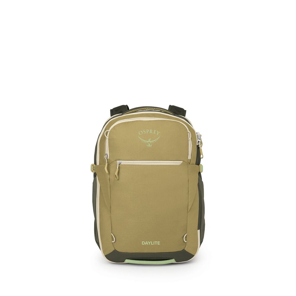 Green backpack with visible brand logo on a white background