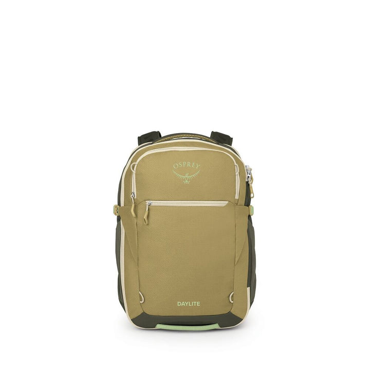 Green backpack with visible brand logo on a white background