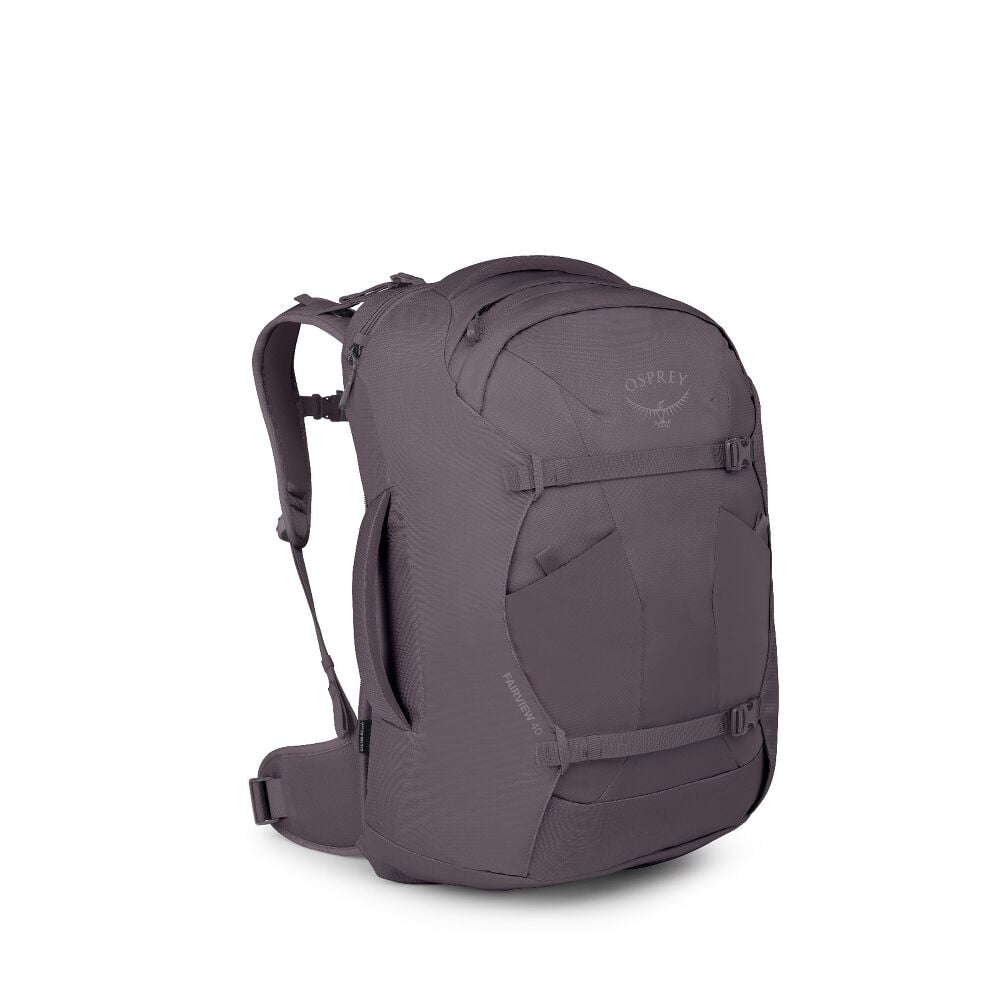 Purple backpack on a white background