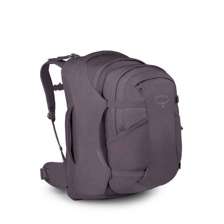 Purple backpack on a white background