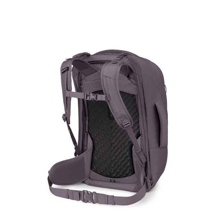 Purple backpack on white background