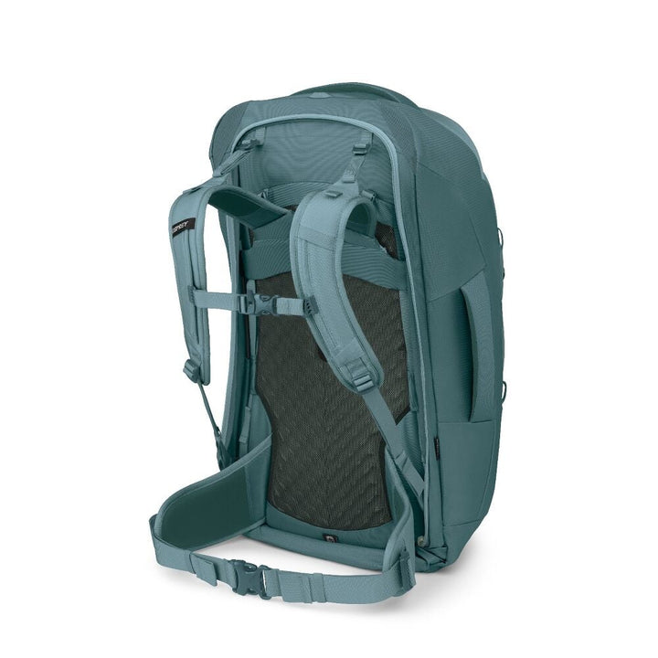 Teal backpack with a white background