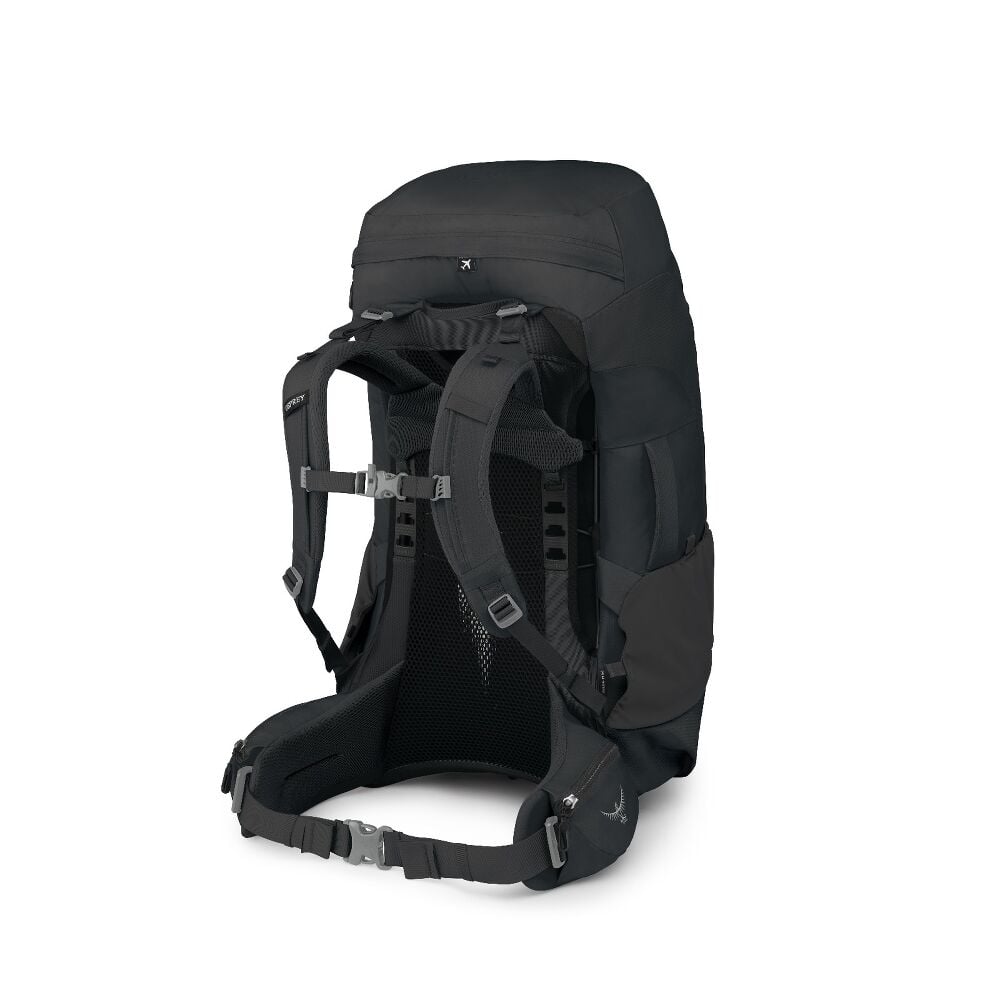 Black backpack on a white background