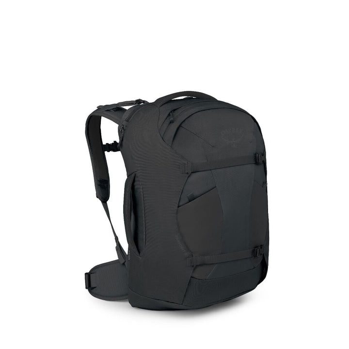 Black backpack on a white background