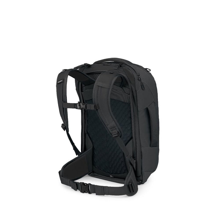 Black backpack on a white background