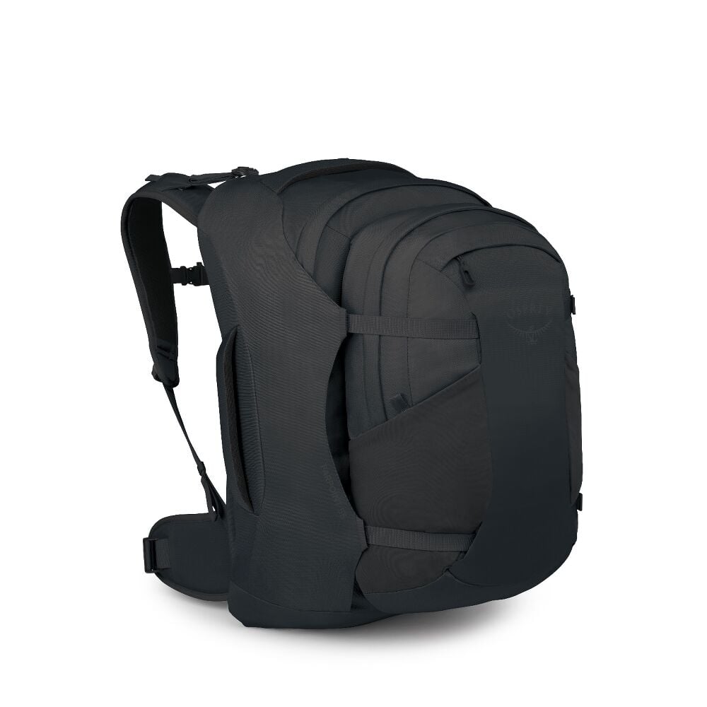 Black backpack on a white background