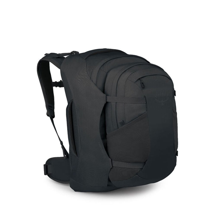 Black backpack on a white background