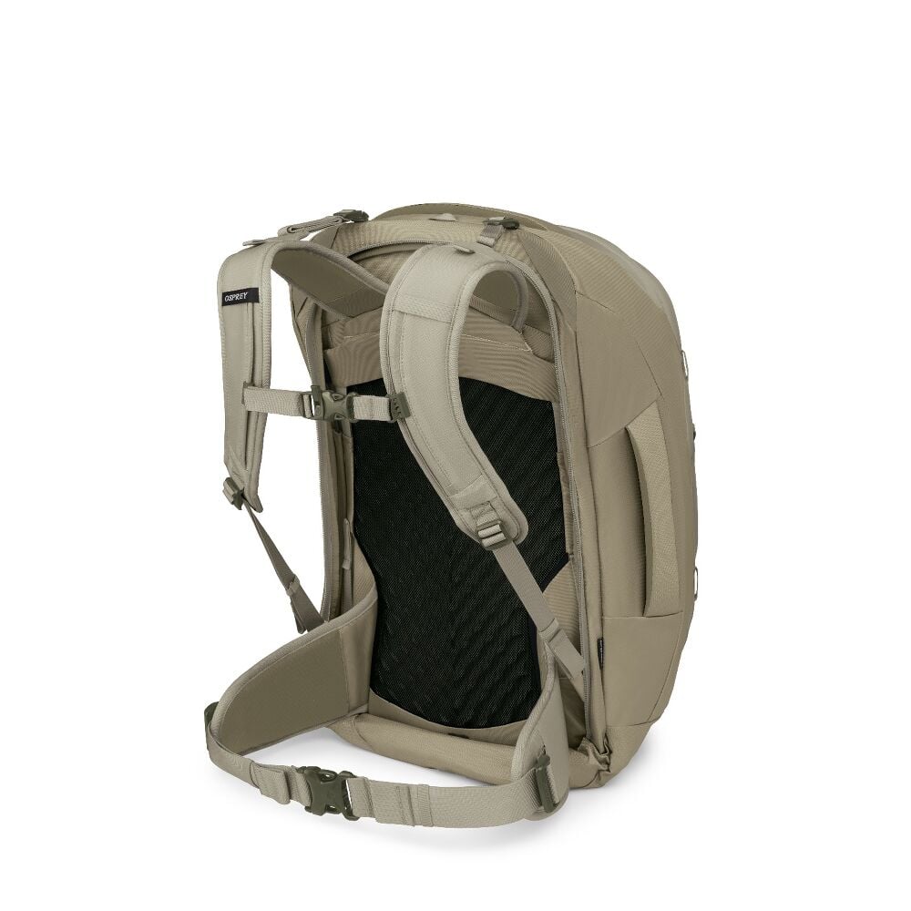 Tan backpack on a white background