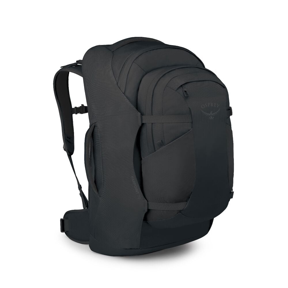 Black Osprey backpack on a white background