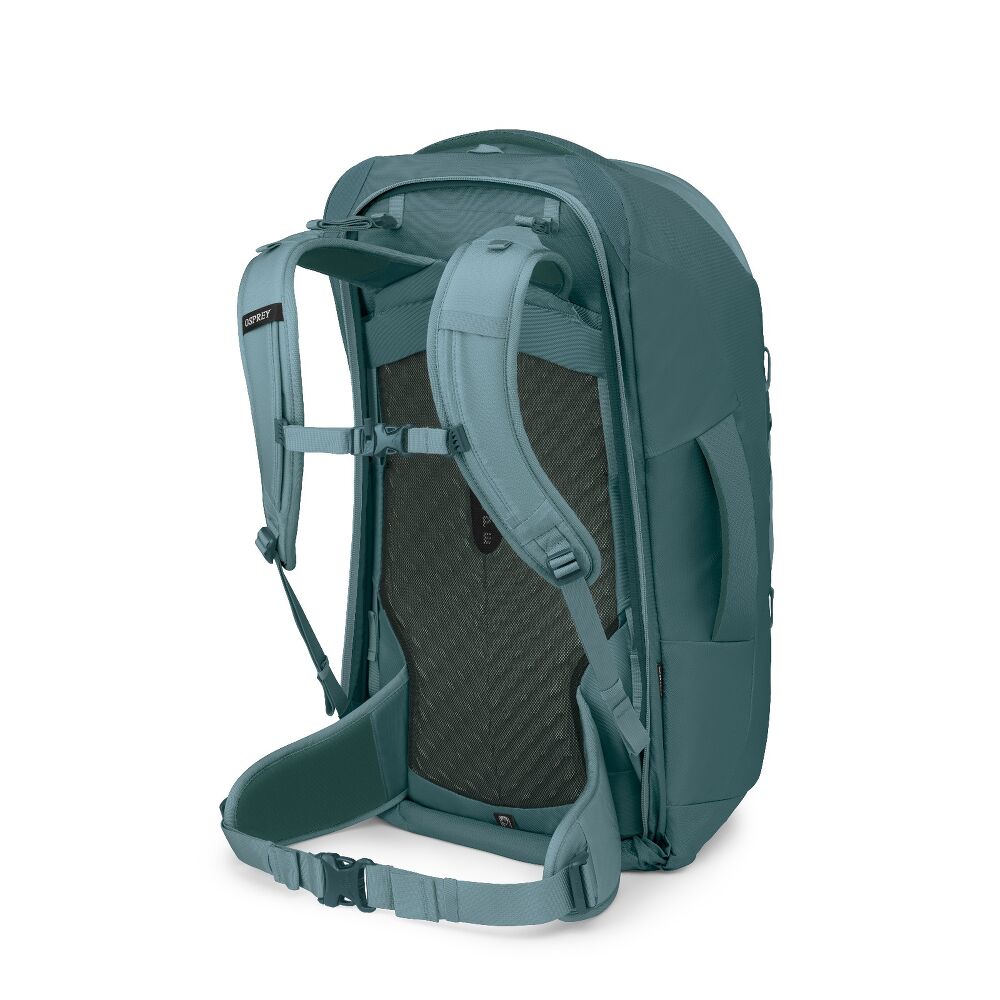 Green backpack with visible brand logo on a white background