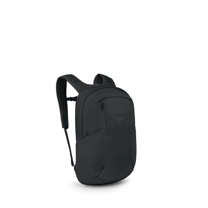 Black backpack on a white background