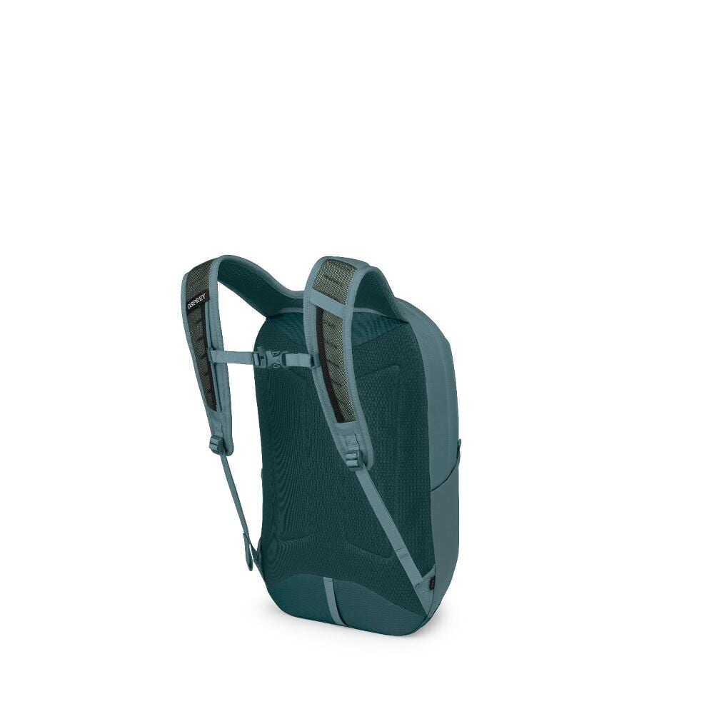 Blue green backpack on a white background