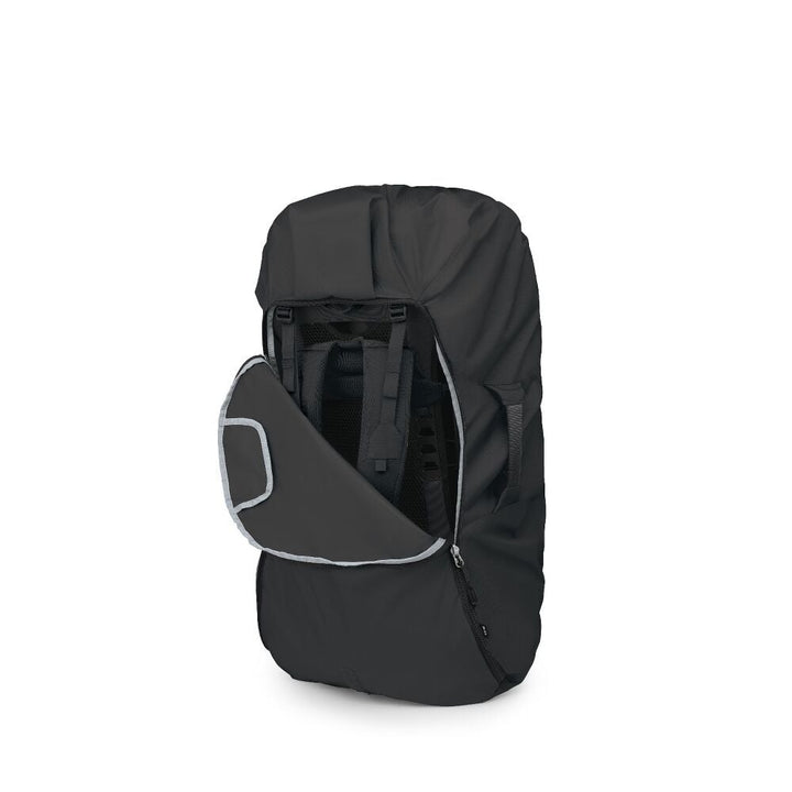 Black backpack with straps cover on a white background