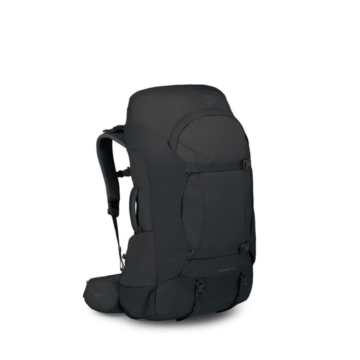 Black backpack on a white background