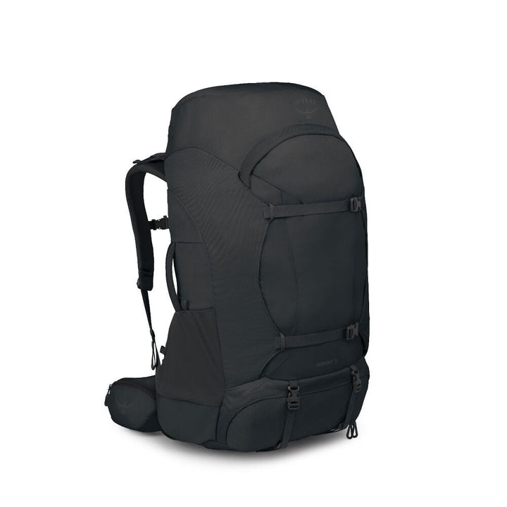 Black backpack on a white background