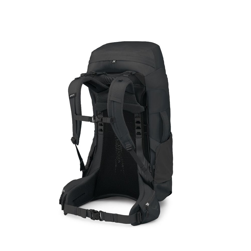 Black backpack on a white background