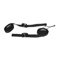Black rolled up hammock strap with Leleka branding on a white background