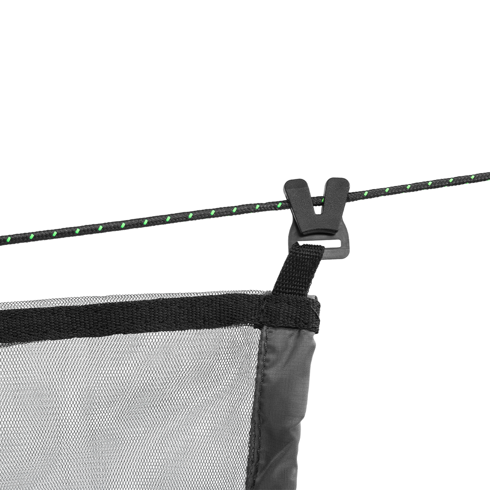 Close-up of a mesh screen with a black clip on a white background