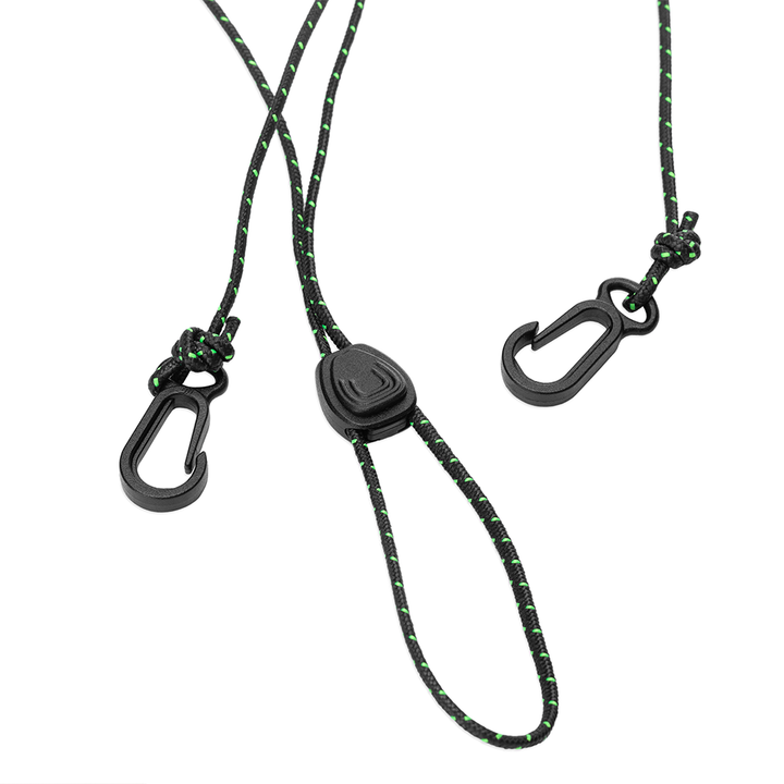 Black lanyard with carabiner on a beige background