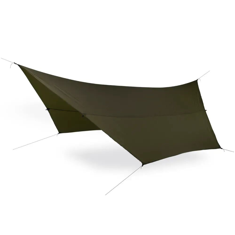 Green camping tarp on a white background