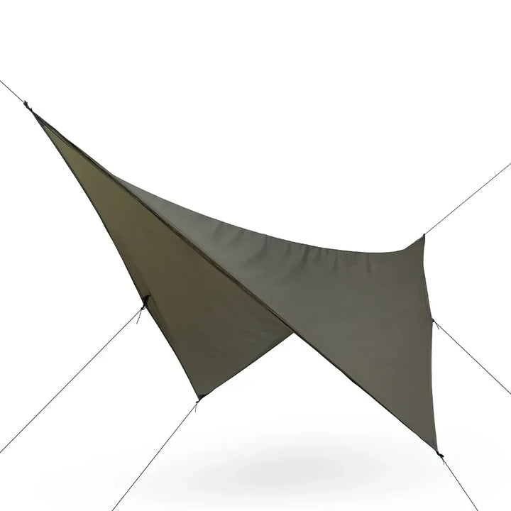 Green triangle-shaped tarp on a white background