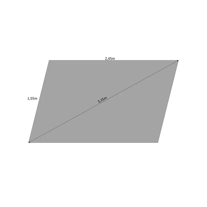 A gray parallelogram diagram on a white background with labeled dimensions.