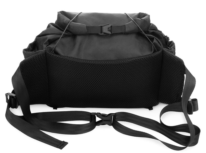 Black bumbag with a strap on a white background