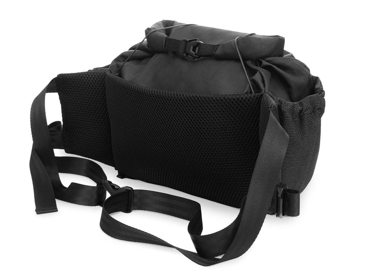 Black tactical pouch with straps on a white background