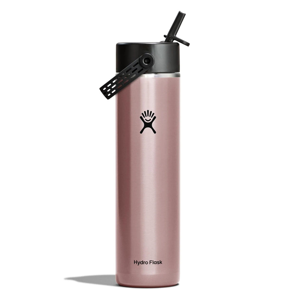 Pink Hydro Flask water bottle with black lid on a white background