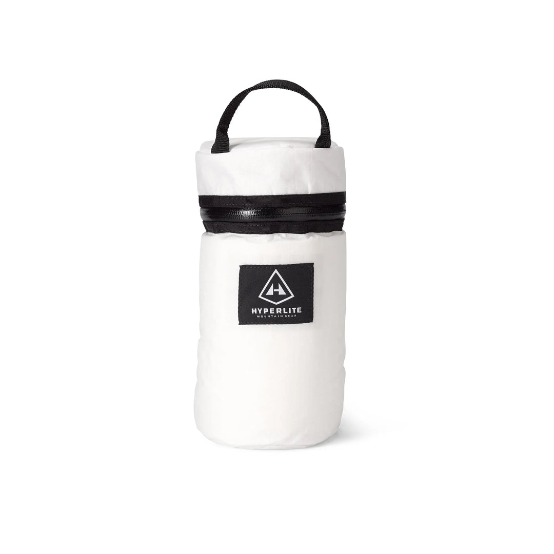 White insulated bag with black accents and a visible brand logo on a white background