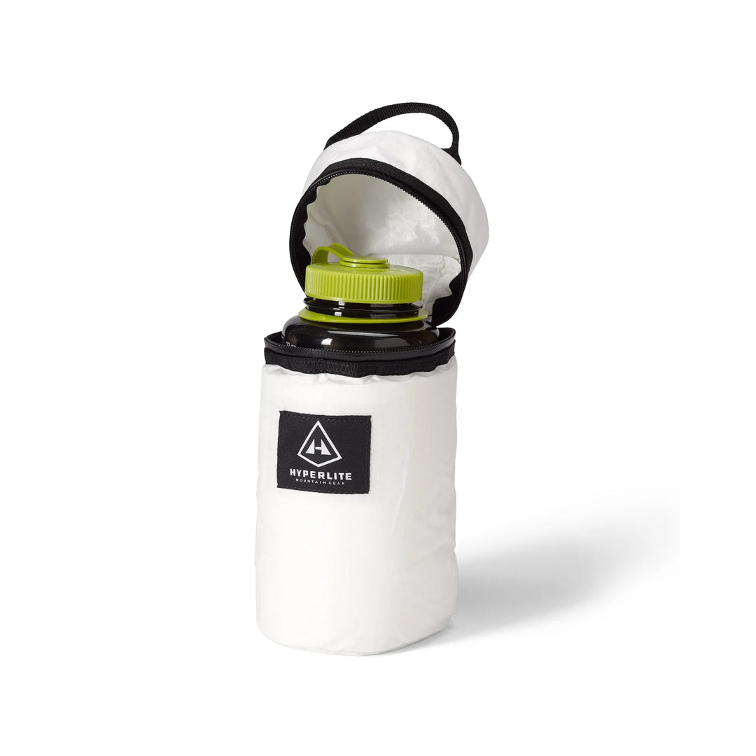 White insulated bag with water bottle inside and Hyperlite logo on a white background