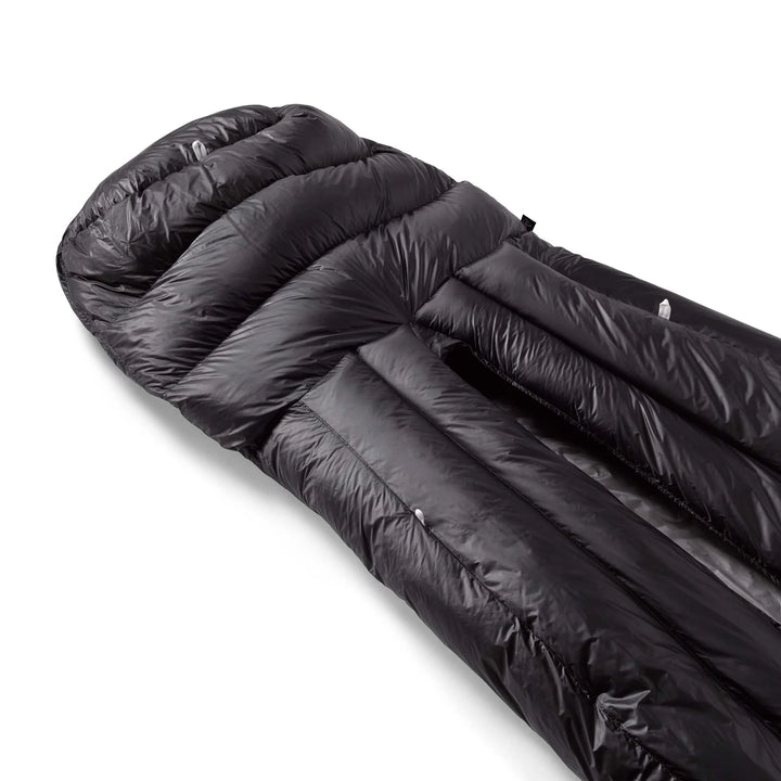 Black sleeping bag on a white background