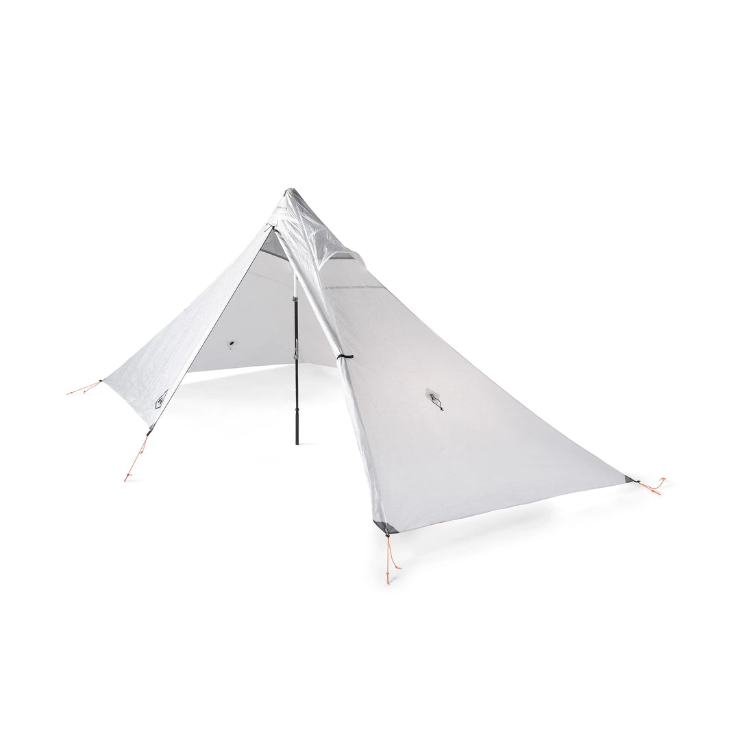 Light gray triangular tent on a white background