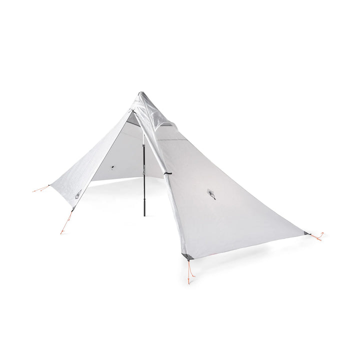 Light gray triangular tent on a white background