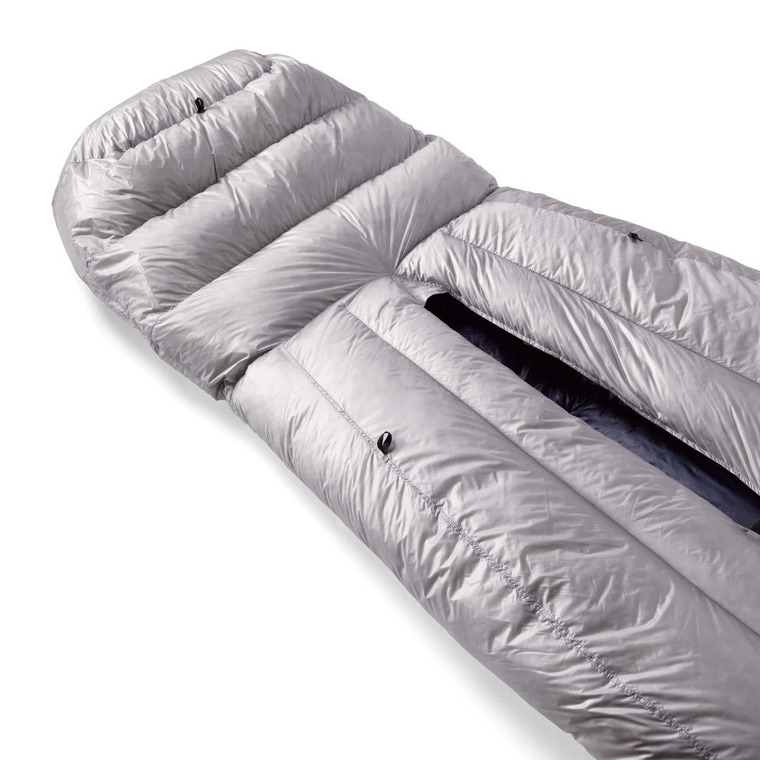 Roll of white sleeping bag on a white background