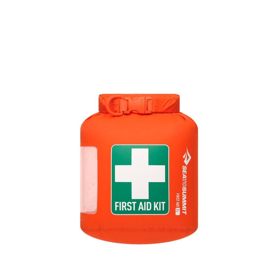 Orange first aid kit with a white cross symbol on a white background