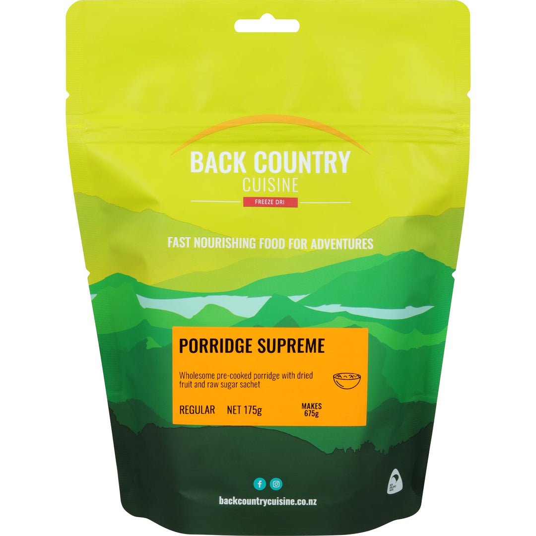 Back Country Cuisine Porridge Supreme packet on a white background