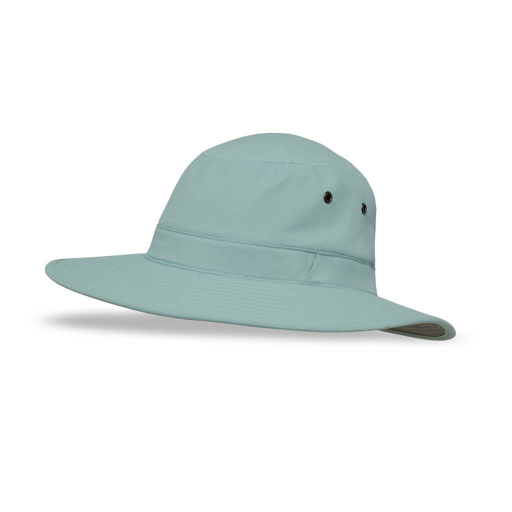Light blue wide-brimmed hat on a white background