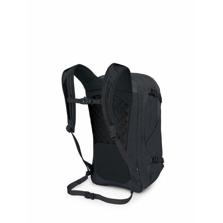 Black backpack on a white background