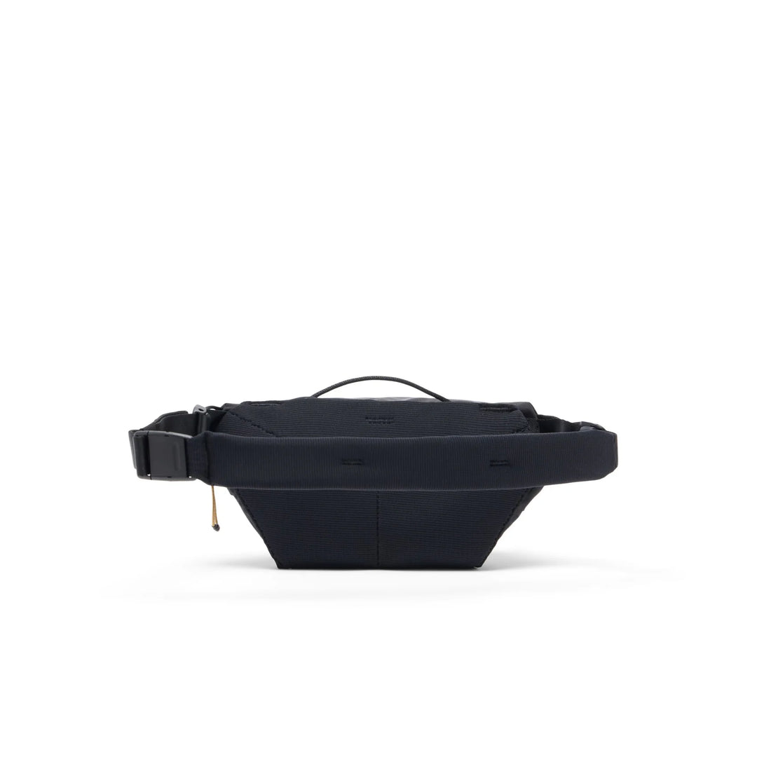 Black waist bag on a white background