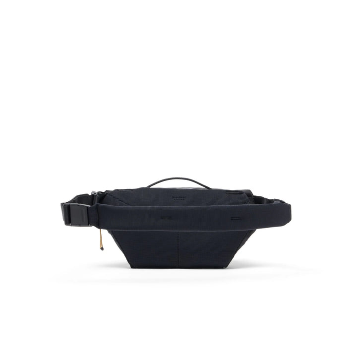 Black waist bag on a white background