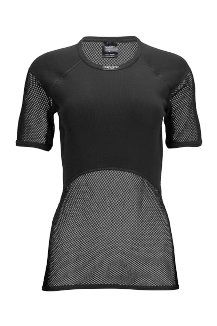 Black athletic shirt with mesh panels on a white background