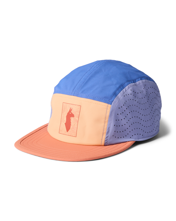 Multicolored cap with a logo on a white background