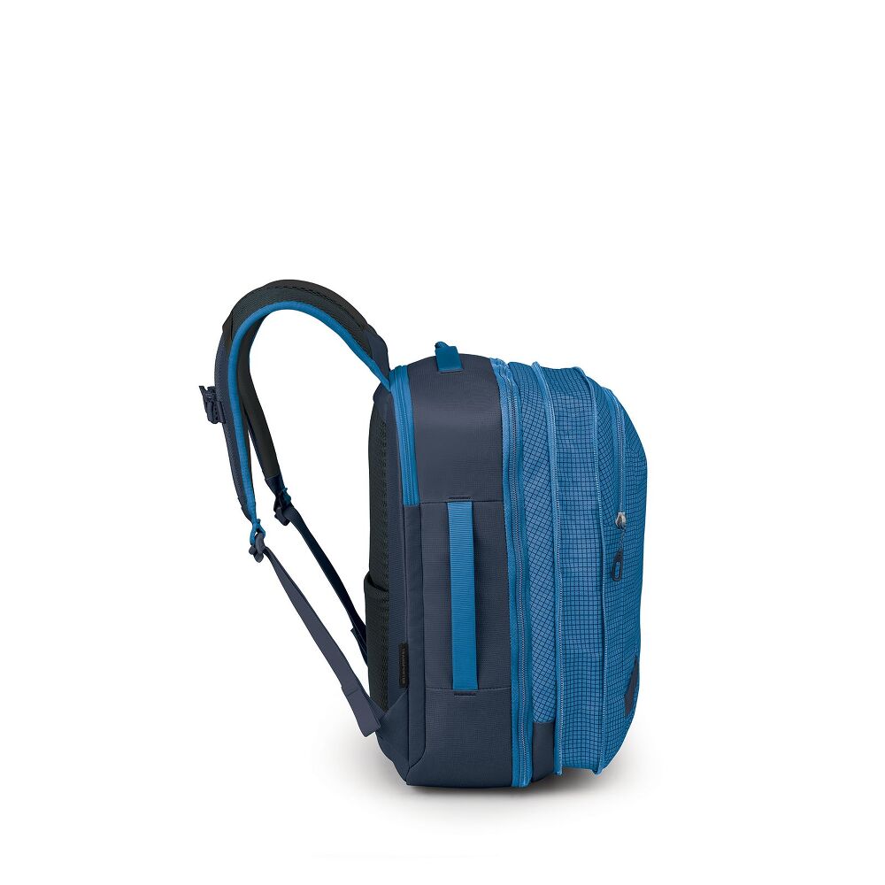 Blue and black backpack on a white background