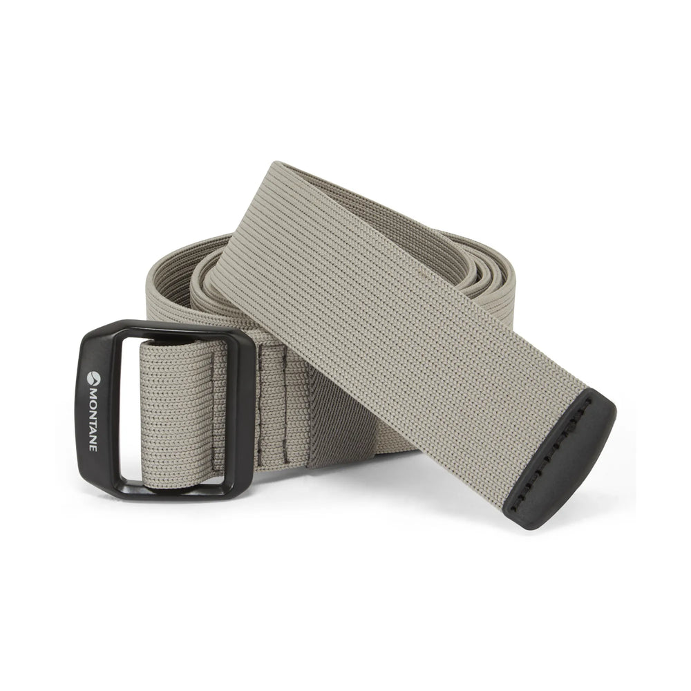 Khaki belt with black buckle on a white background