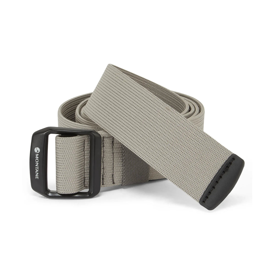 Khaki belt with black buckle on a white background