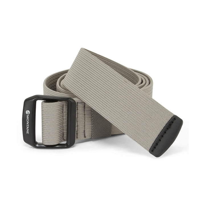 Khaki belt with black buckle on a white background